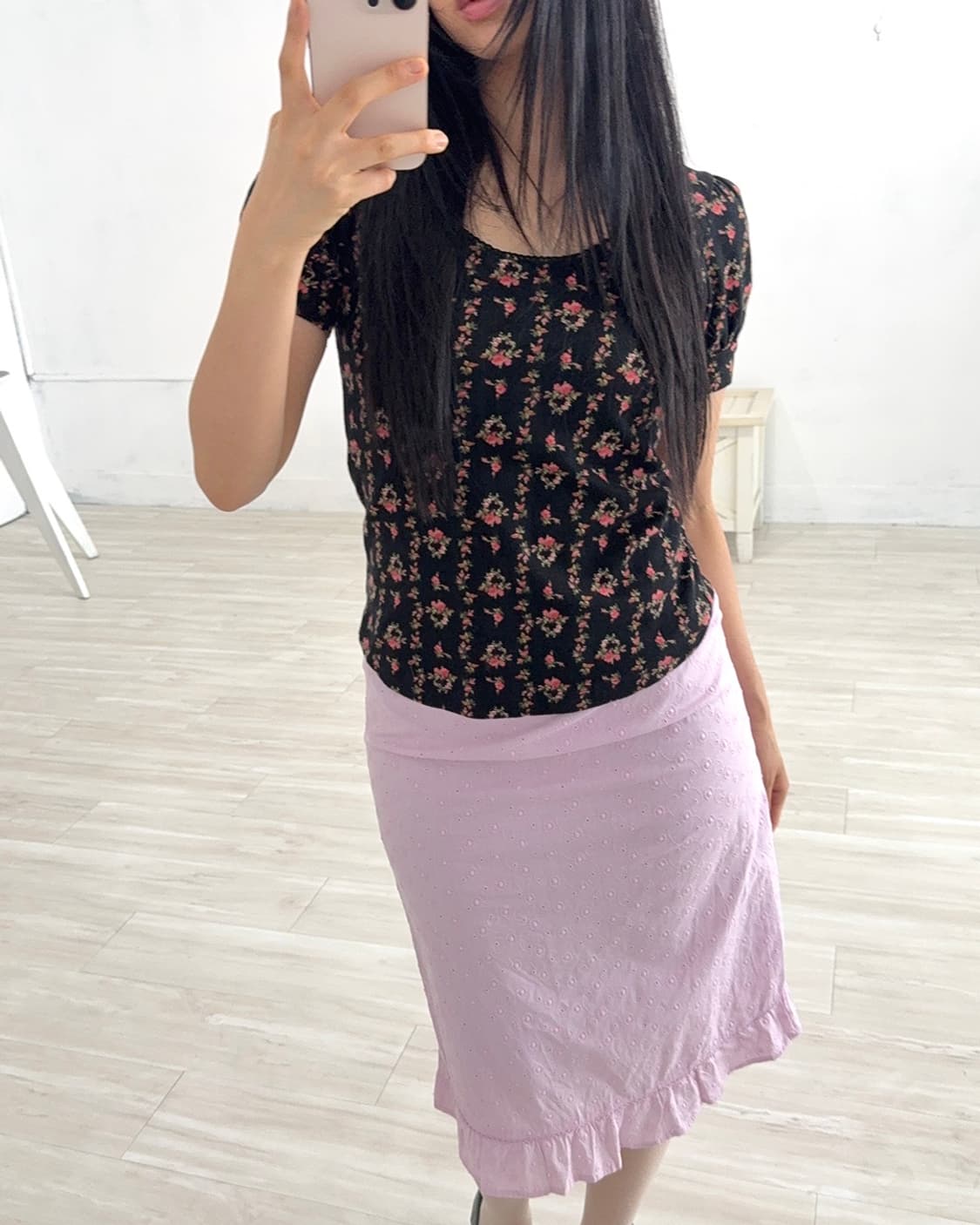Black Antique Floral Pattern Short Top 상품이미지7