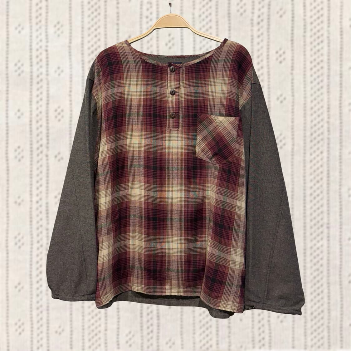 고슬로우카라반 체크 포켓 코지 배색 셔츠 아메카지 모리 상품이미지1