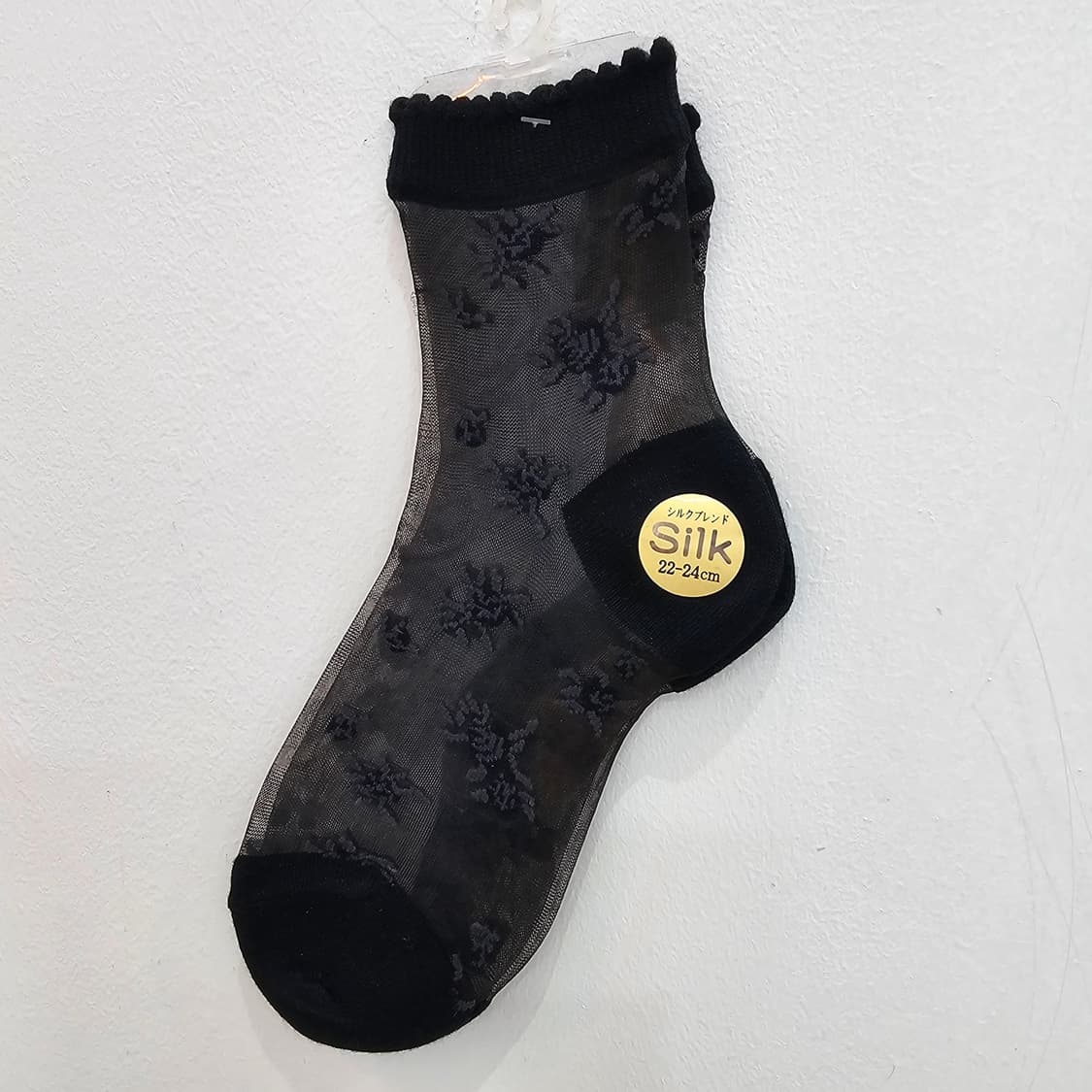 실크 혼방 플라워 패턴 블랙 시스루 삭스 상품이미지1