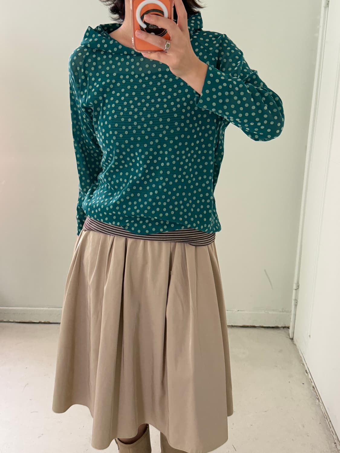 일본빈티지 도트 시스루 후드세트 상품이미지2