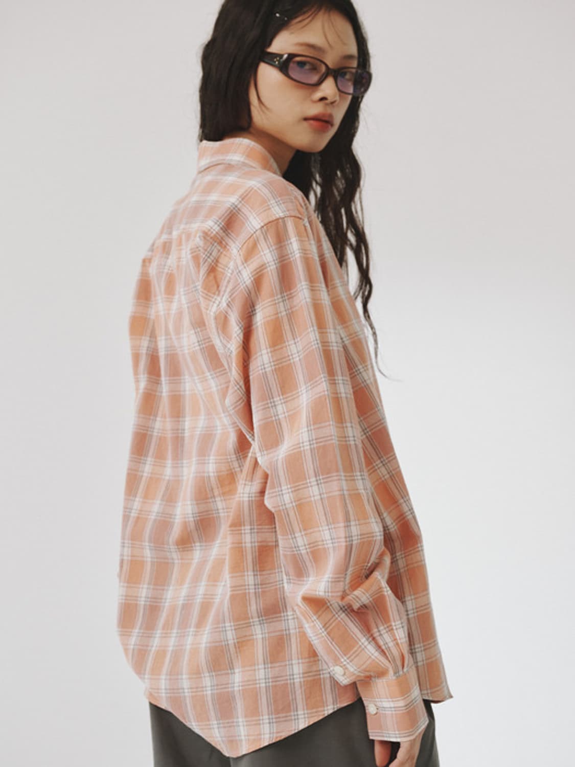plzproject vintage check shirt peach 상품이미지2