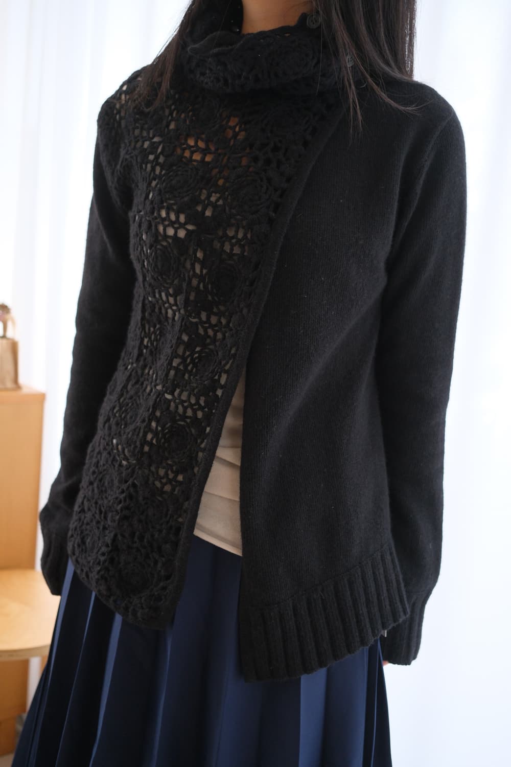 Crochet motif high-neck cardigan  상품이미지2