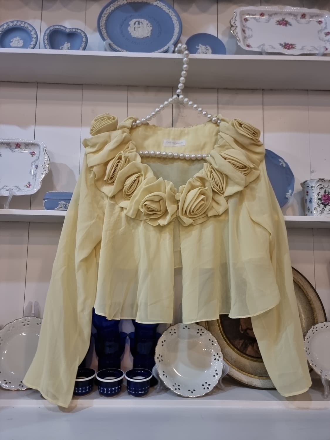 Merve Facette 옐로우 로즈 시폰 블라우스(가디건) 상품이미지2