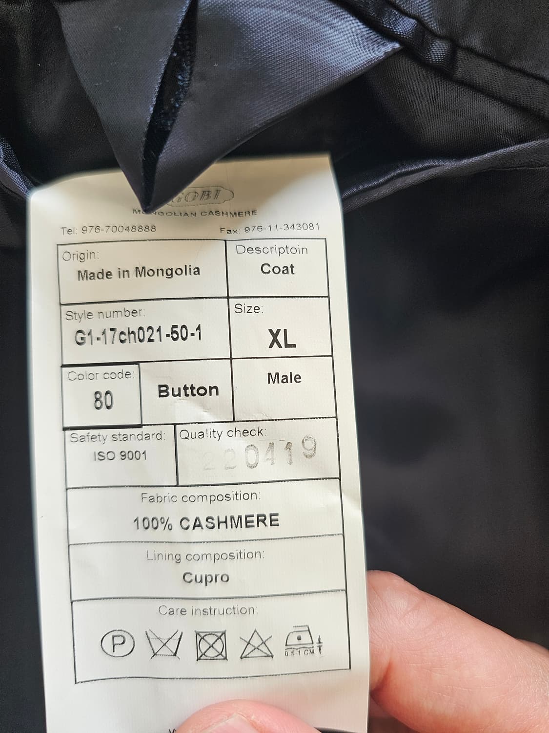 GOBI 몽골 캐시미어 100% 남성 코트 네이비 XL  상품이미지3