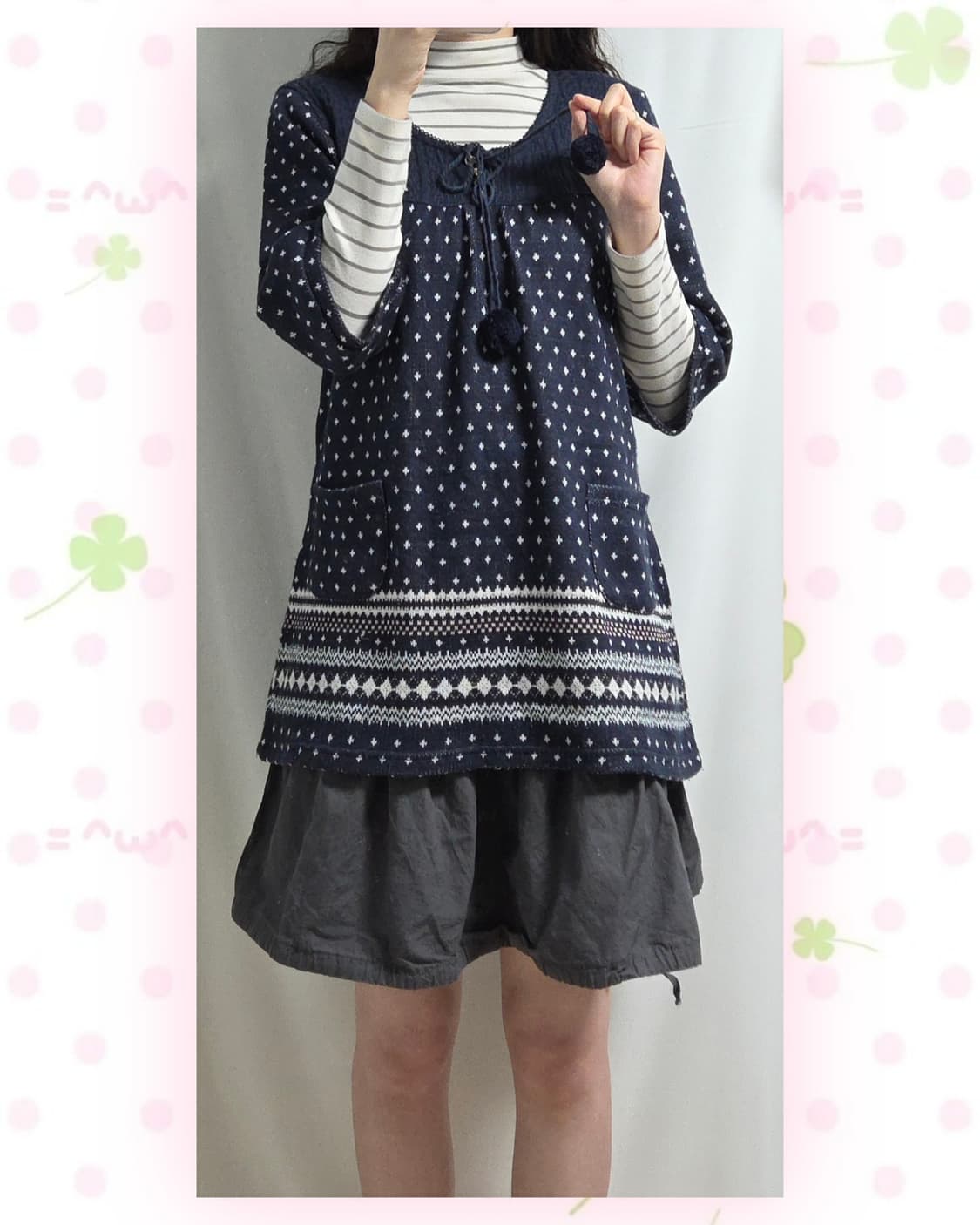 네이비 사와코 모리 폼폼이 니트 원피스 상품이미지1