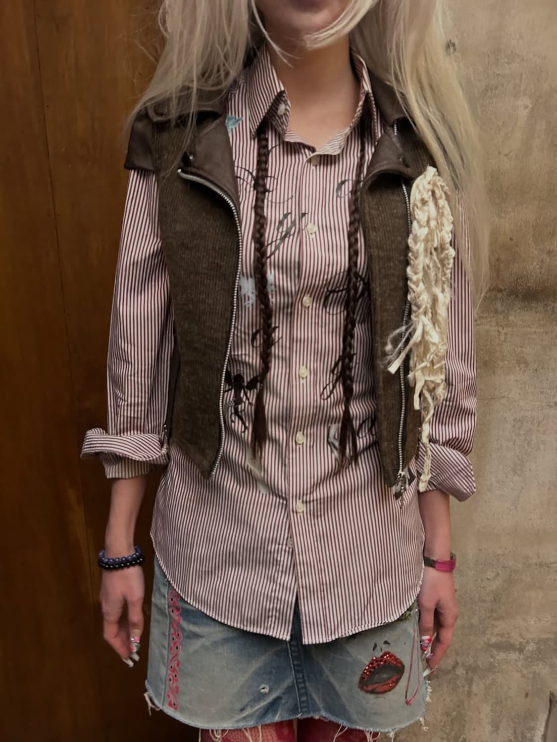 Braided long hair stripe shirt 상품이미지6