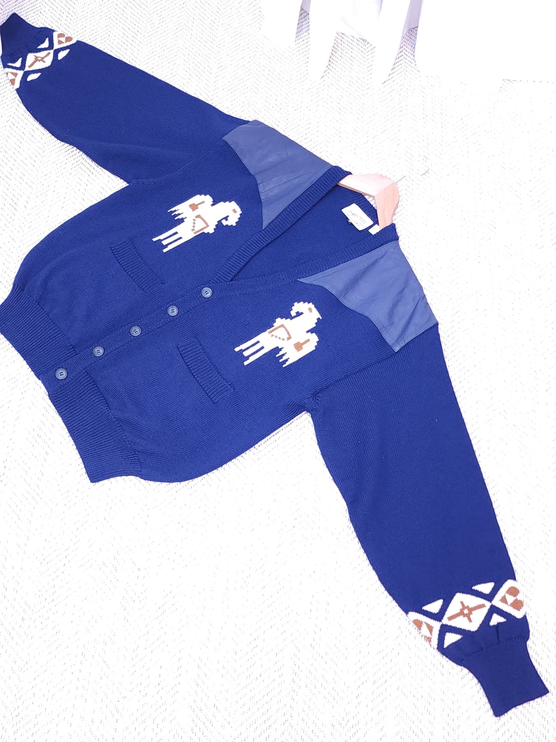 레더견장 울 가디건 상품이미지4