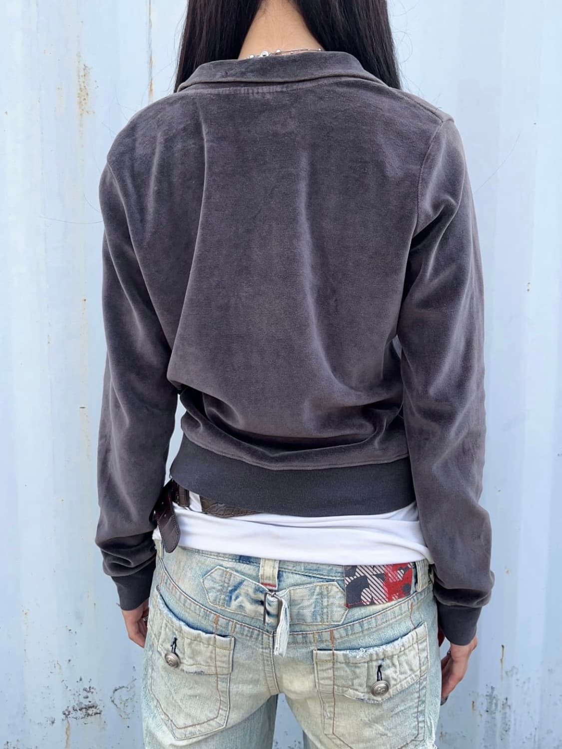 빈티지 PINK 핑크 벨벳 집업 그레이 상품이미지3