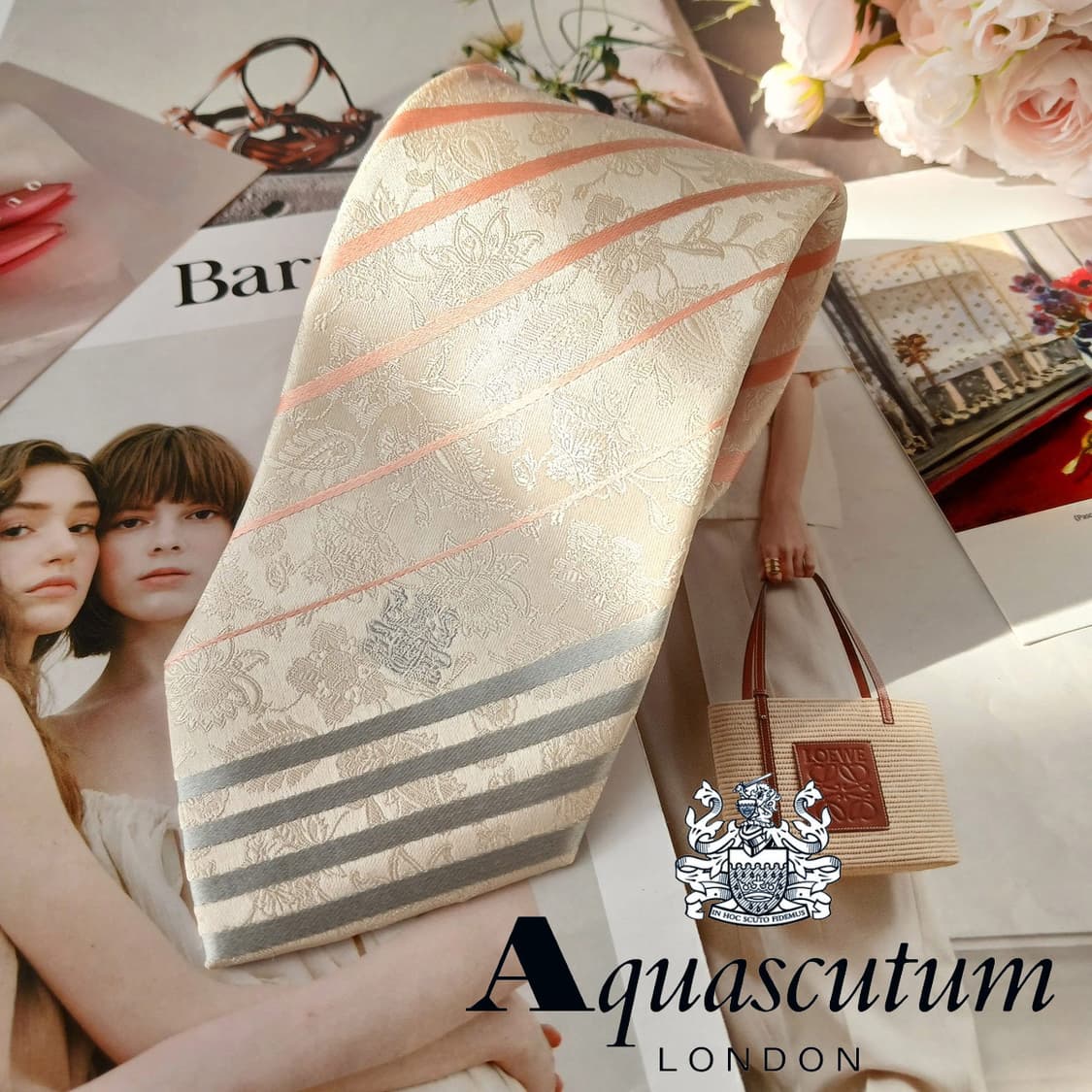 AQUASCUTUM 아쿠아스큐텀 실크 자카드 스트라이프 넥타이 9.1cm 상품이미지1