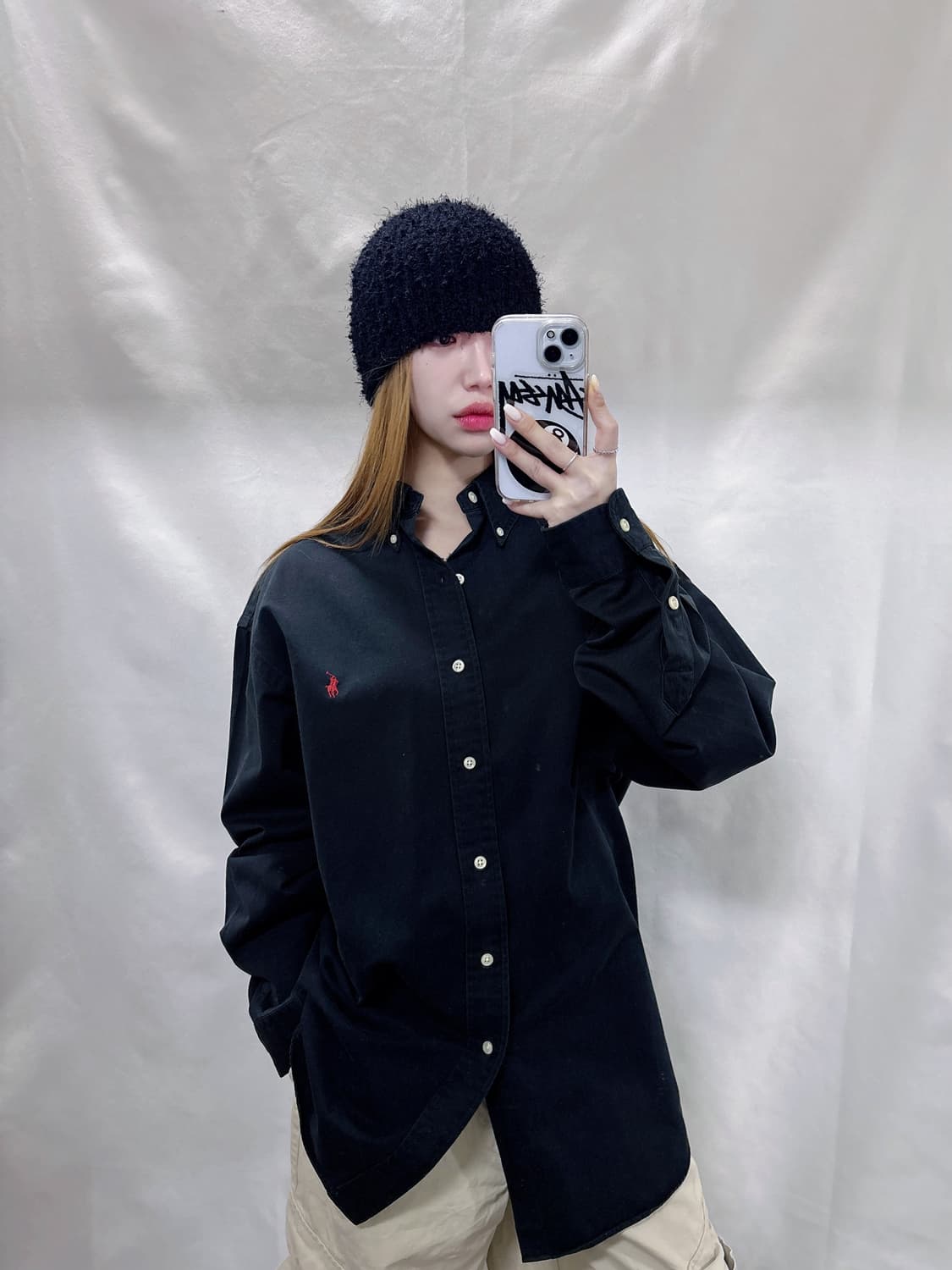 폴로 랄프로렌 레드포니 블랙 오버핏 솔리드 셔츠  상품이미지1