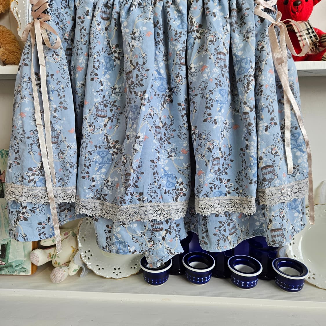 0327(axes femme) 앤틱 프린트 레이스 큐롯 스커트 상품이미지4