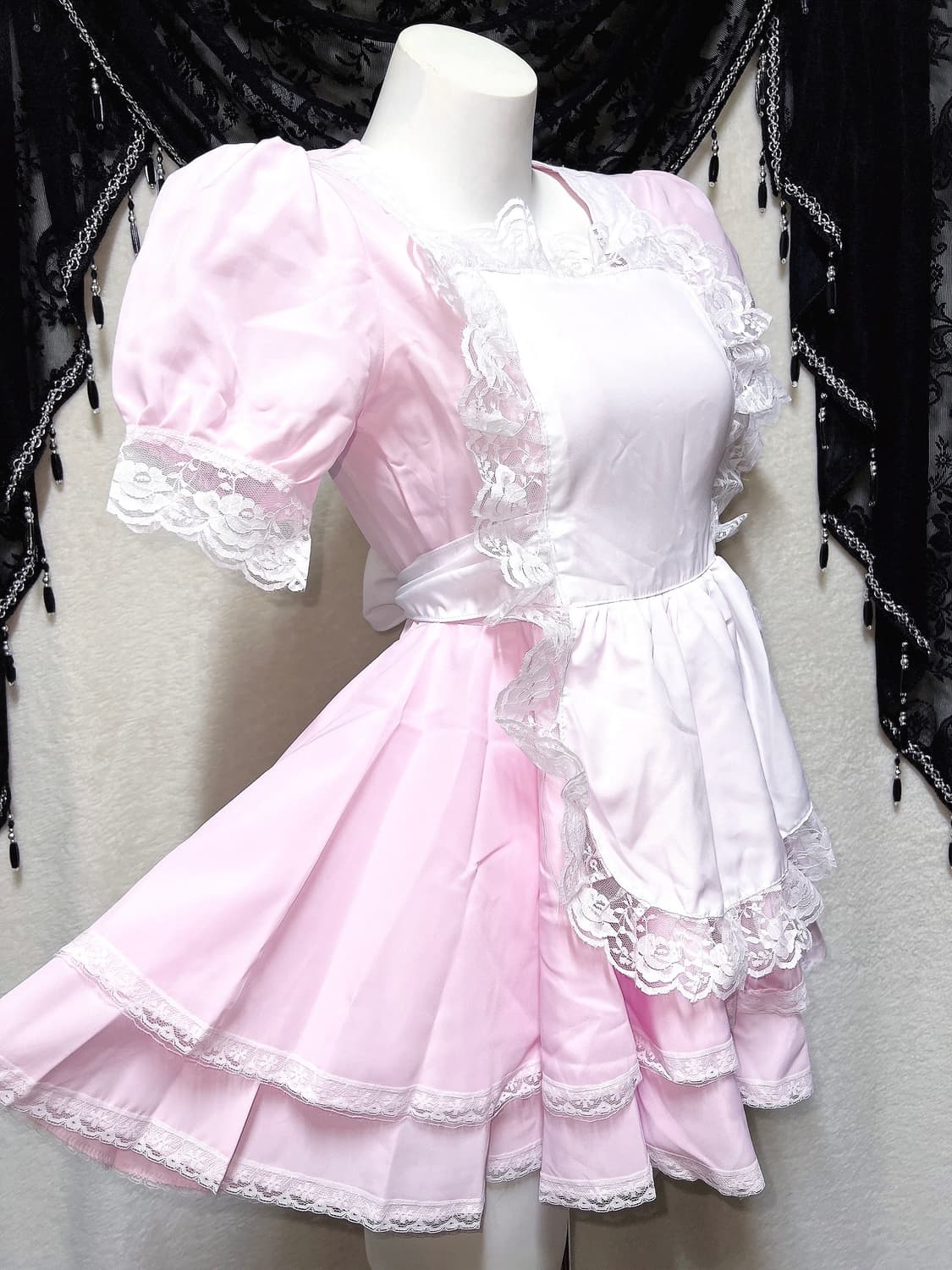 핑크 엔젤 로리타 메이드복 프릴레이스 양산형 드레스 원피스 코스튬 지하돌 상품이미지3