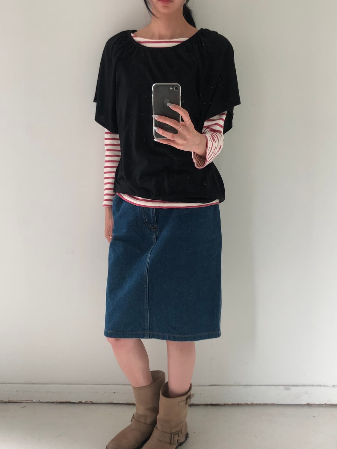 일본빈티지 블랙 레이어드 반팔 상품이미지1
