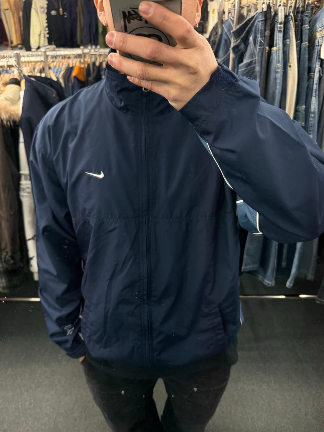 L)00’s 나이키 빈티지 올드스쿨 네이비/블루 배색 바람막이 트랙자켓 상품이미지1