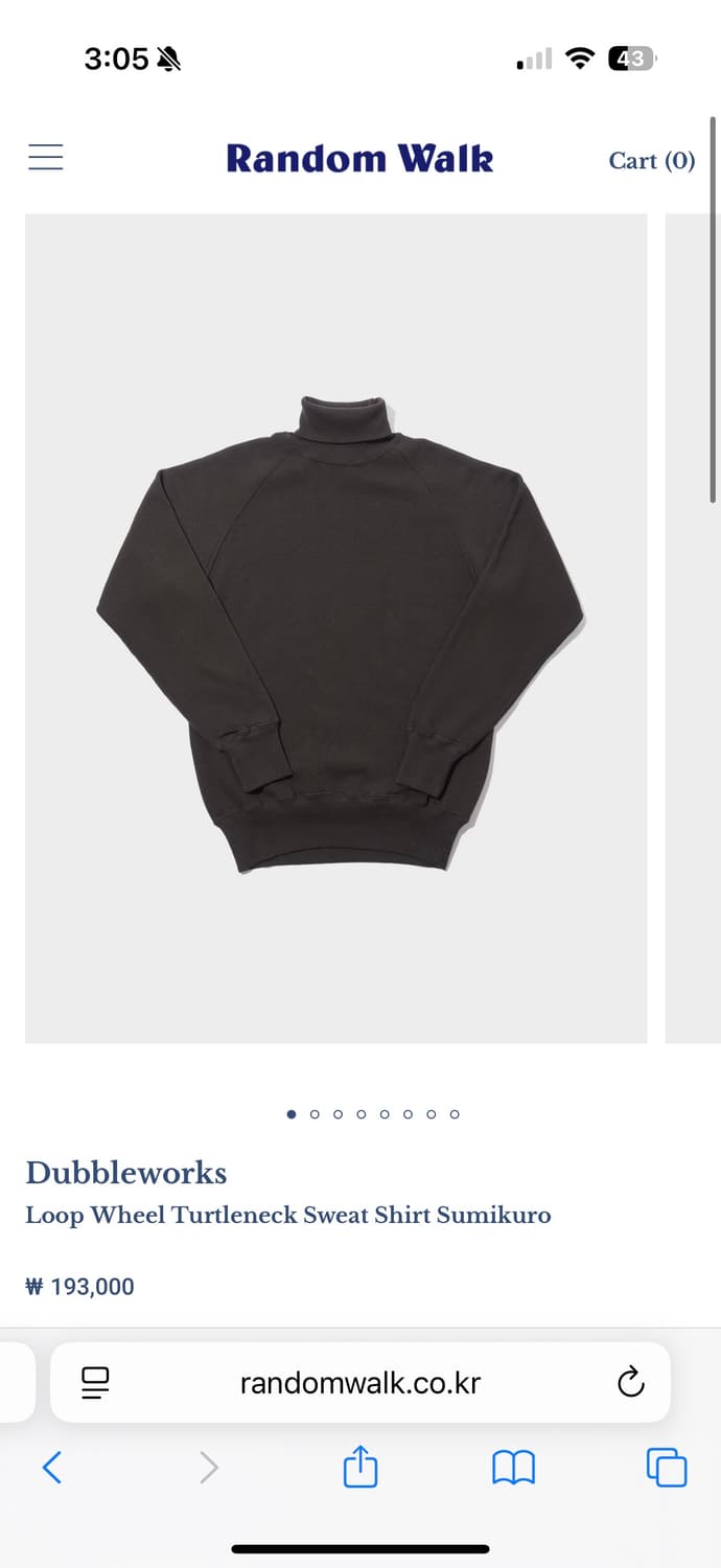 더블웍스 루프휠 터틀넥 스웻셔츠 상품이미지1