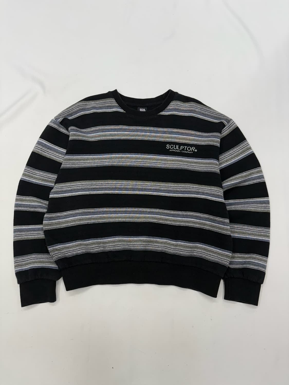 스컬프터 블랙 멀티컬러 스트라이프 코튼 스웻 맨투맨 상품이미지1