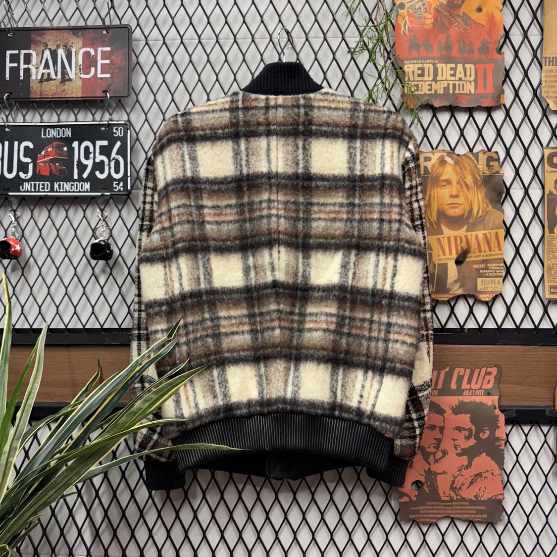 시스템 울 모헤어 블루종 자켓 체크 패턴 안감 퀼팅 디테일 브라운 화이트 상품이미지2