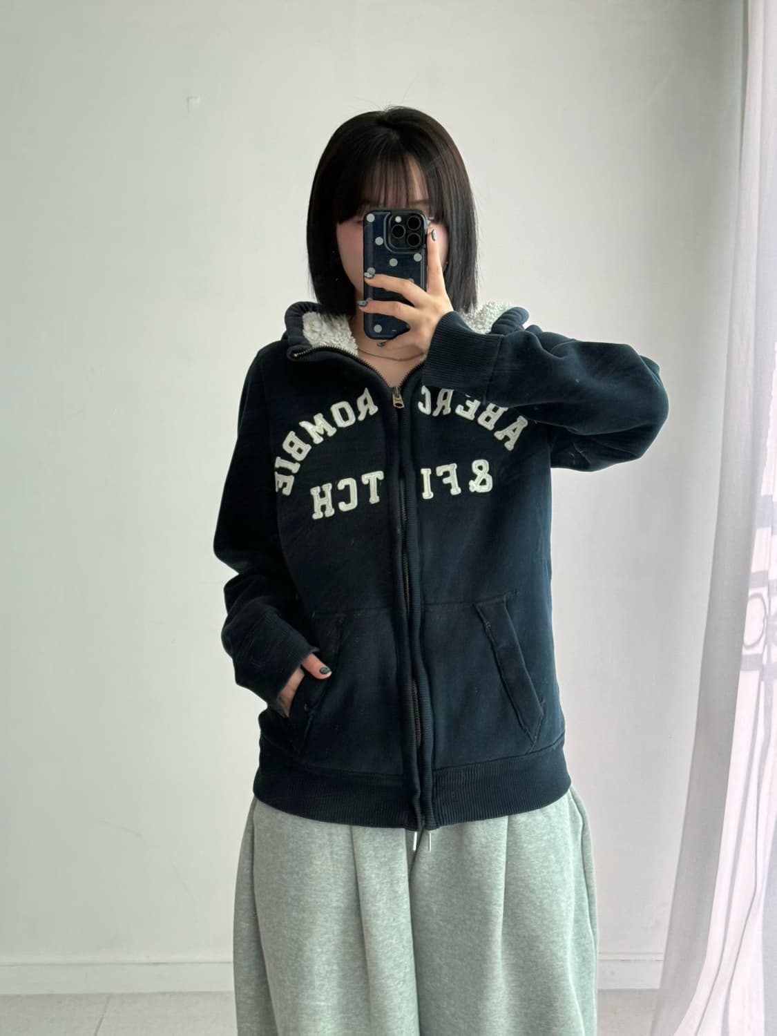 아베크롬비 네이비 보아털 후드집업 상품이미지2