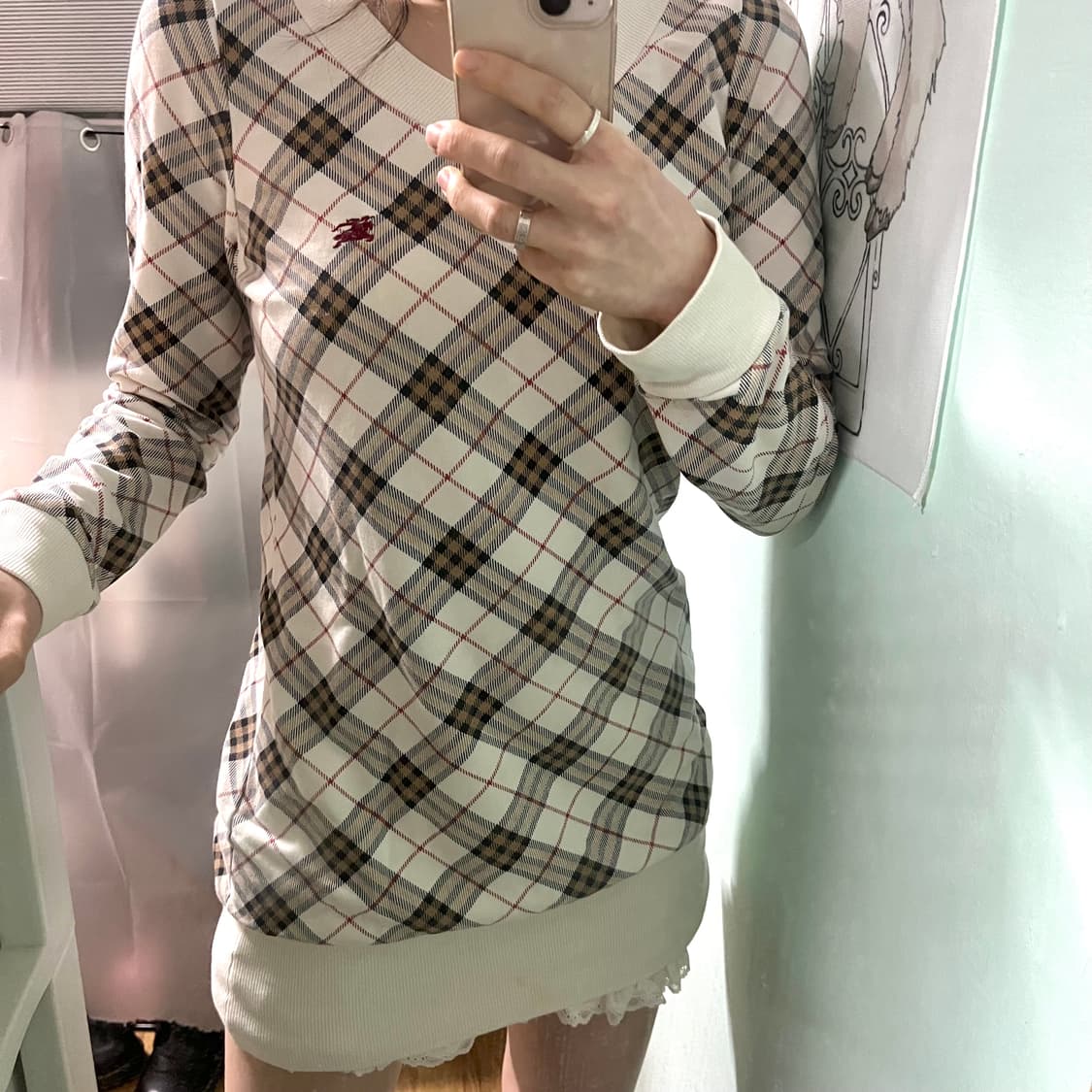 버버리 블루라벨 노바체크 쿨아이보리 롱슬리브 맨투맨 미니원피스 상품이미지7