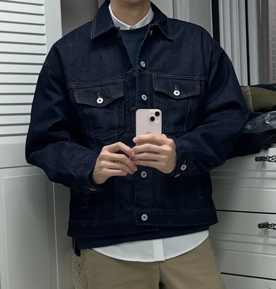 [새상품]무신사 스탠다드 오버사이즈 데님 트러커자켓L[딥인디고] 상품이미지6