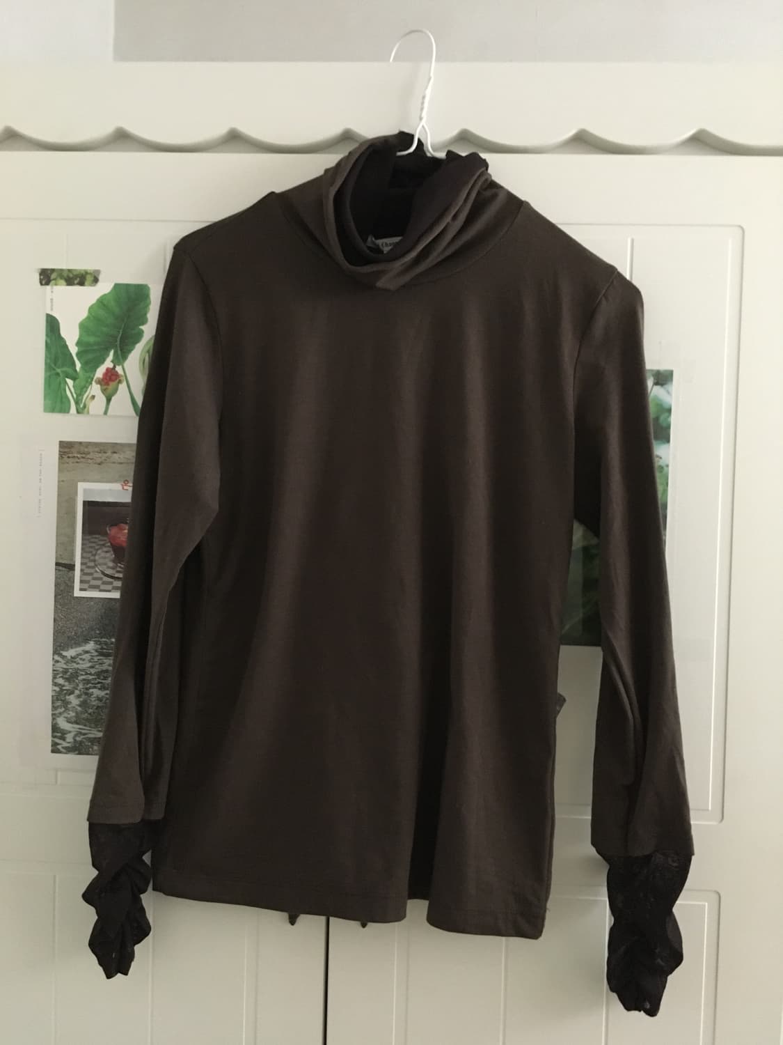 일본빈티지 레이어드 레이스 진브라운 폴라티 상품이미지1