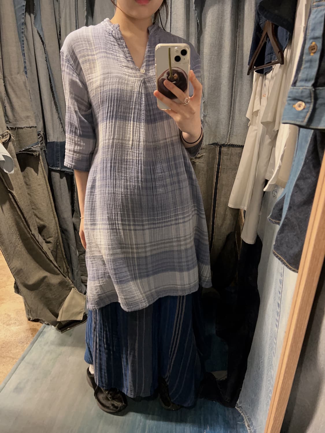44-55 ) Plantation Crinkled Check Dress 상품이미지2
