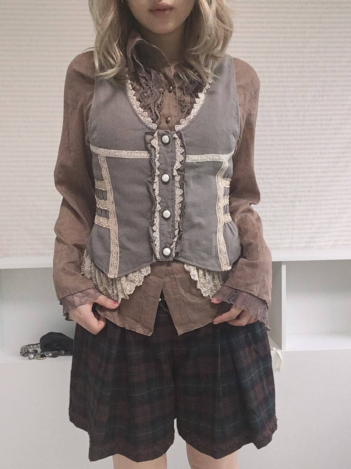 jpn vintage brown antique frill blouse 상품이미지6