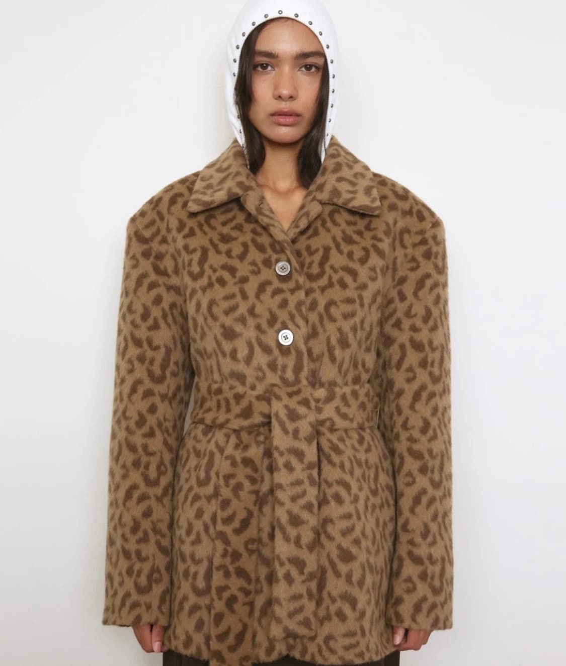 폴리수엠 레오파드 자카드 울코트 하프코트 울자켓 코트 상품이미지1
