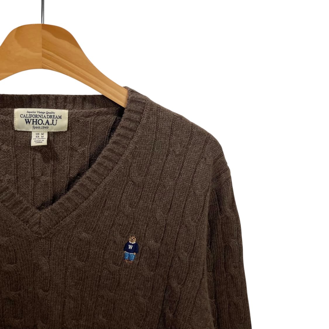 후아유 브라운 브이넥 케이블 니트 상품이미지3