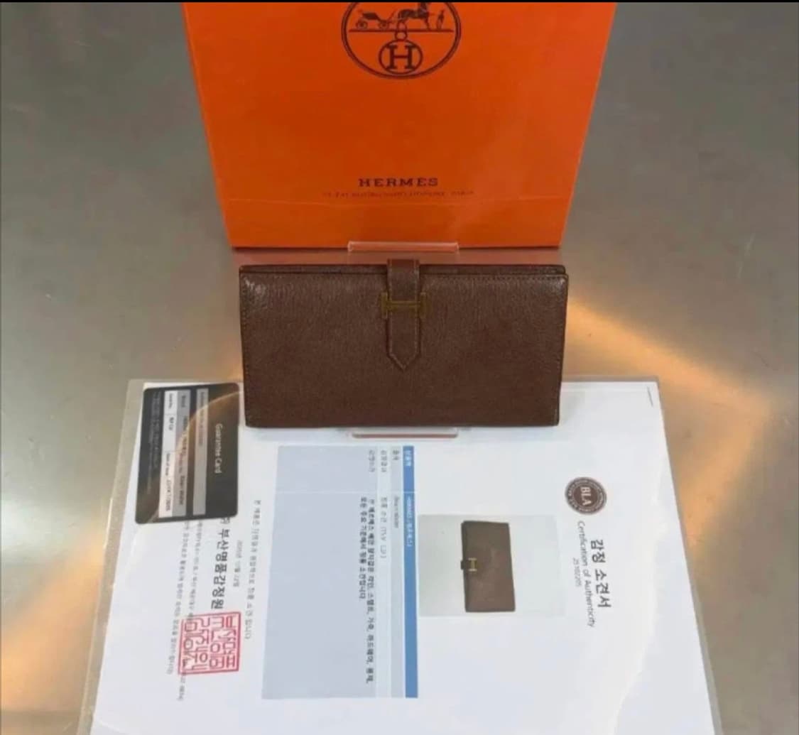 [정품] 에르메스 베안 브라운 골드 H 스위프트 고트스킨 장지갑 상품이미지1