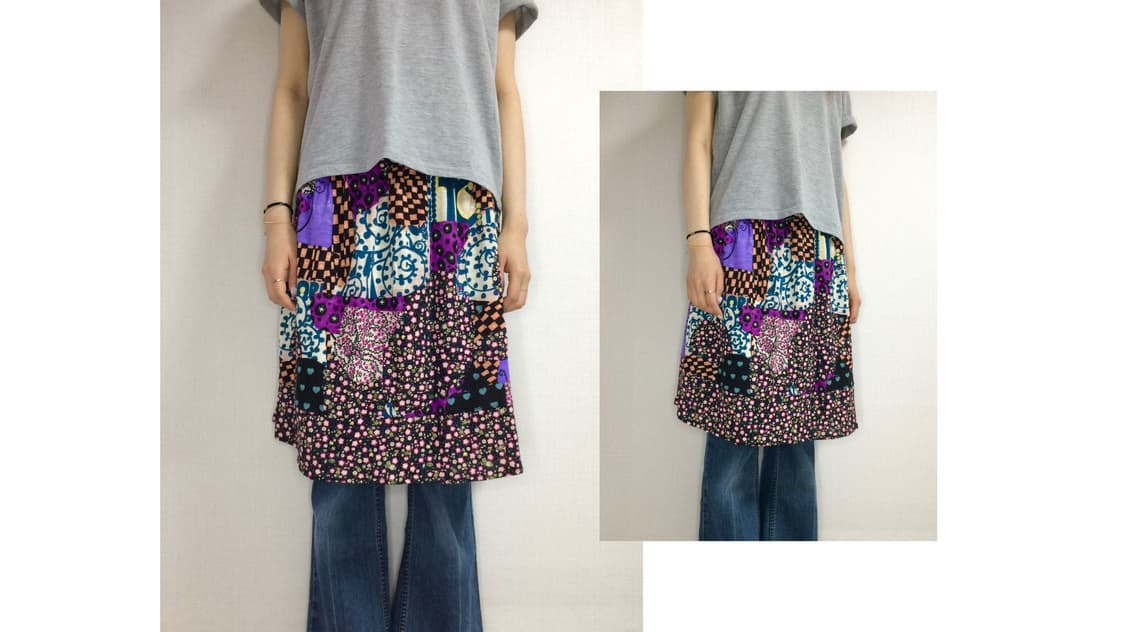 츠모리치사토 에스닉 패치 퍼플 밴딩 미디 스커트 상품이미지1