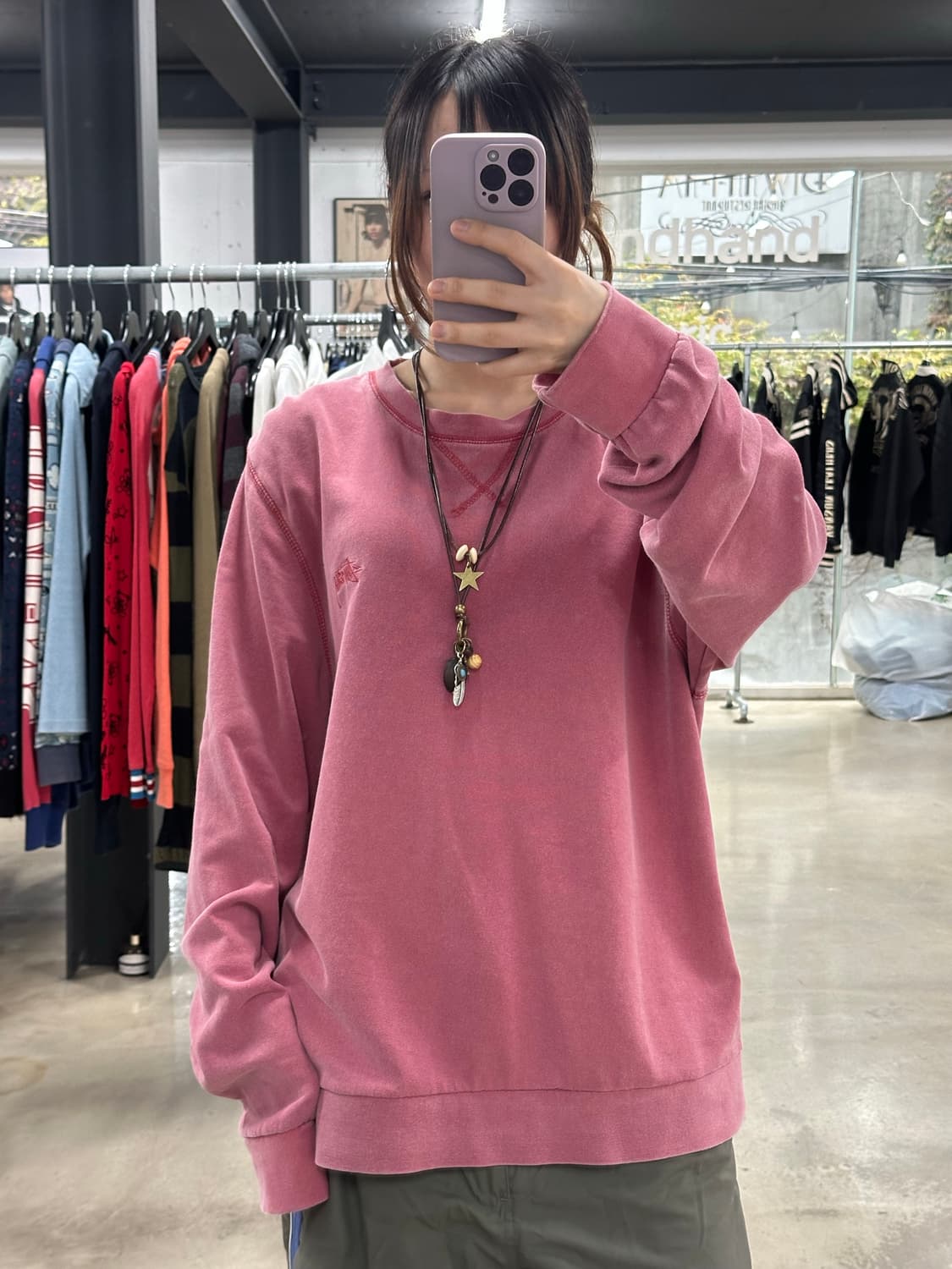 스투시 피그먼트워시드 맨투맨 살몬핑크 상품이미지5