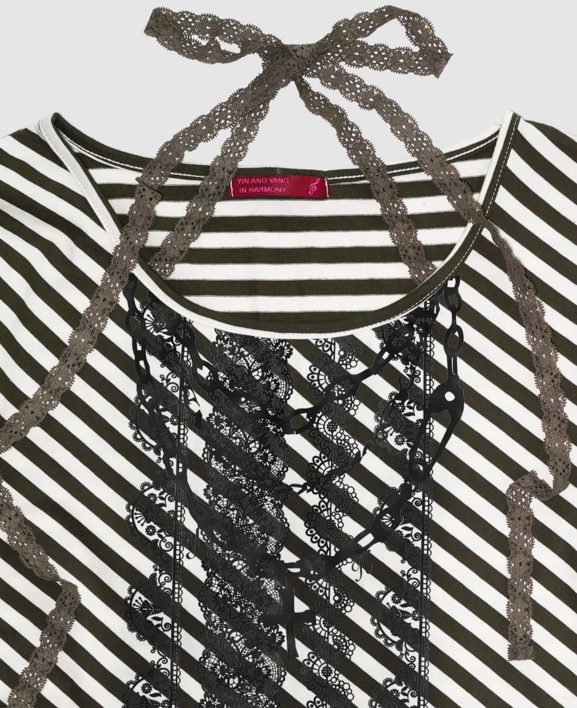 인앤양인하모니 레이스 홀터넥 탑 카키 스트라이프 상품이미지2