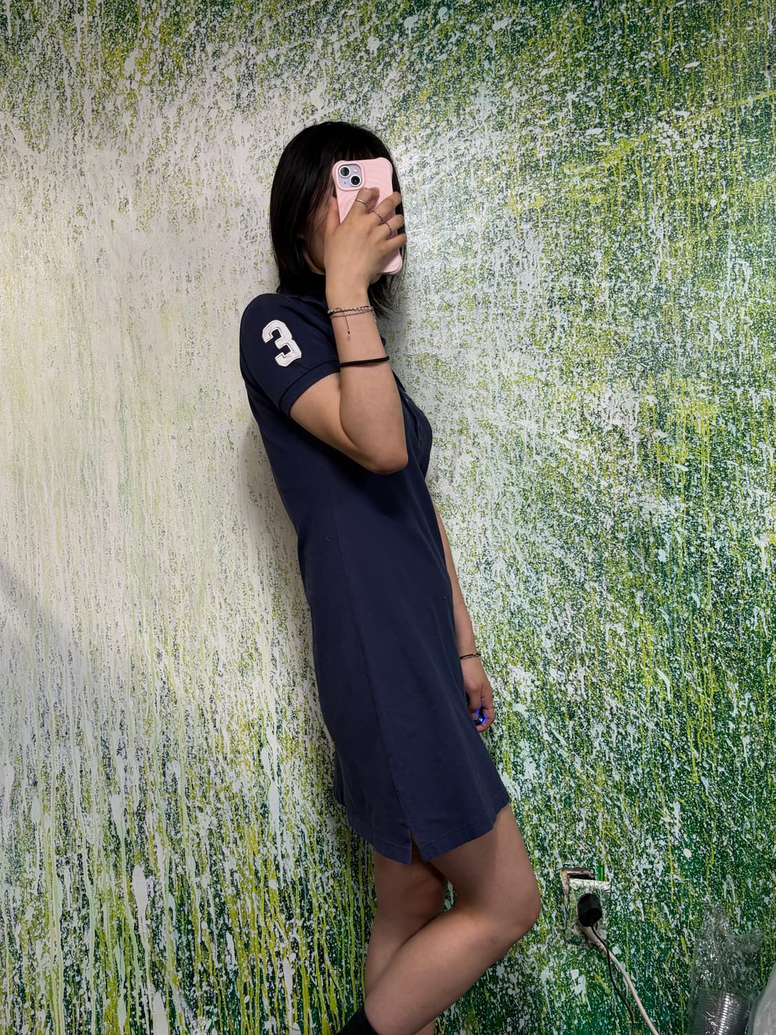 폴로 빅포니 네이비 반팔 원피스 슬림핏 롱 카라티 피케티 L 상품이미지6