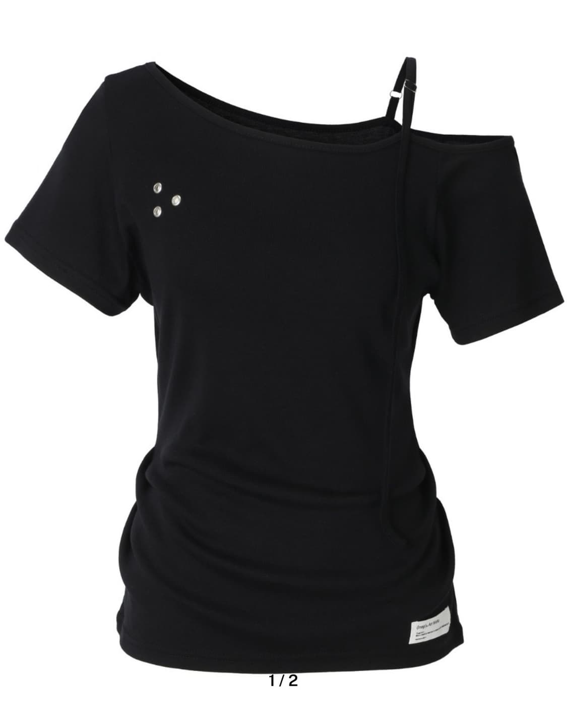 이네기 버클 스트랩 원숄더 탑 블랙 반팔 슬리브 상품이미지1