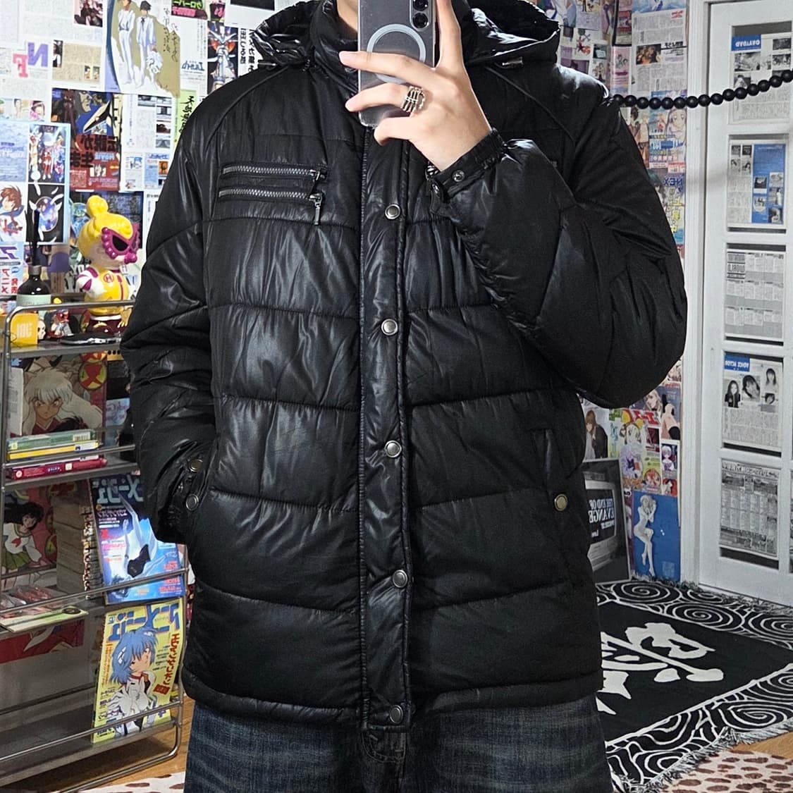 JPN 지퍼 라인 블랙 락시크 패딩 점퍼 상품이미지1