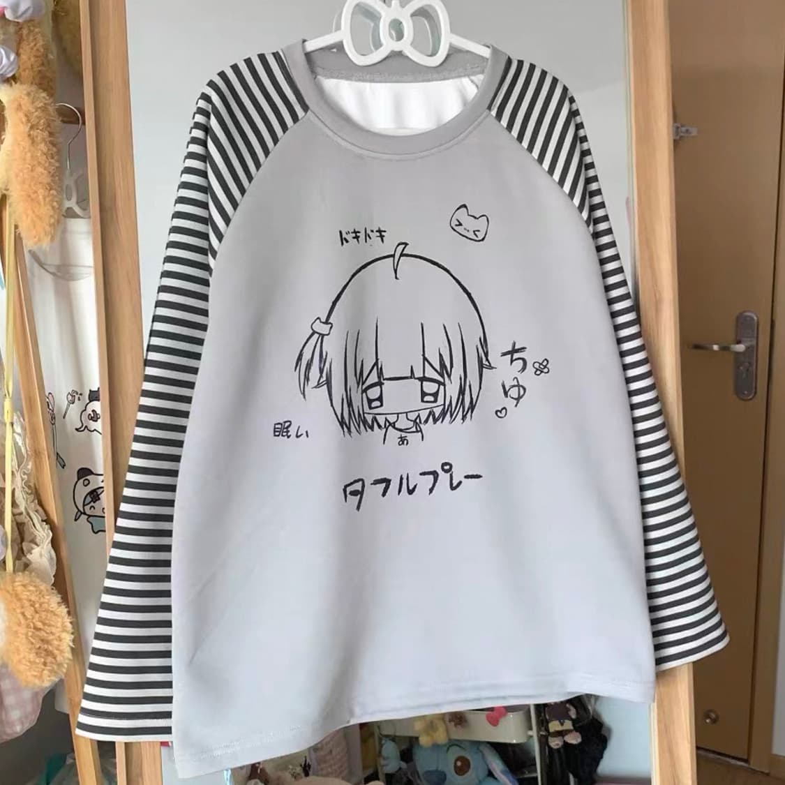 서브컬쳐 롱슬리브 오버핏 귀여운 긴팔 티셔츠 빈티지 중브 상품이미지2