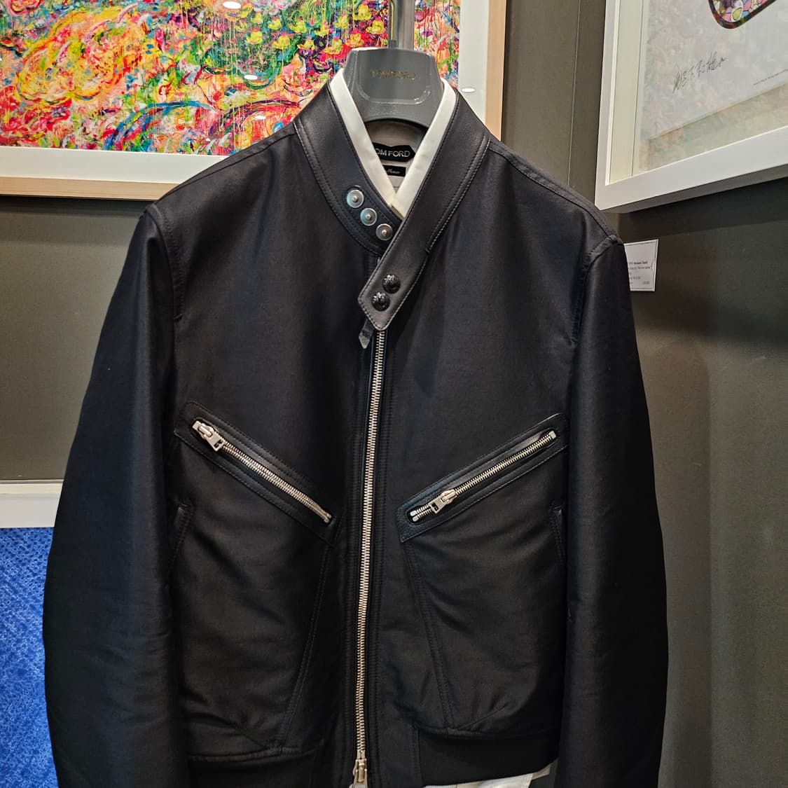 톰포드 가죽 트리밍 울 실크 트윌 신상 봄버 자켓 상품이미지5