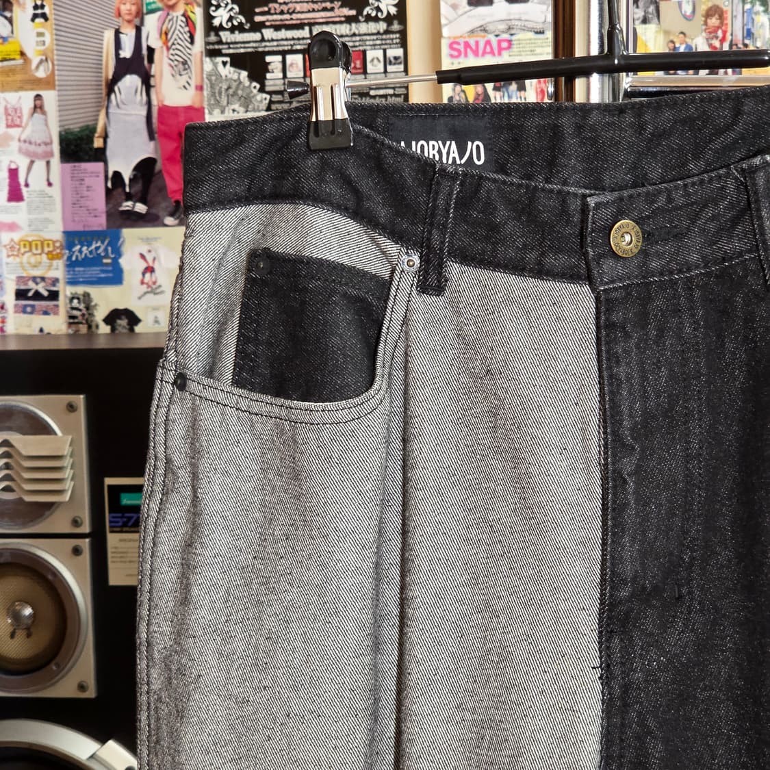 아조바이아조 그레이 흑청 배색 데님 팬츠 상품이미지4