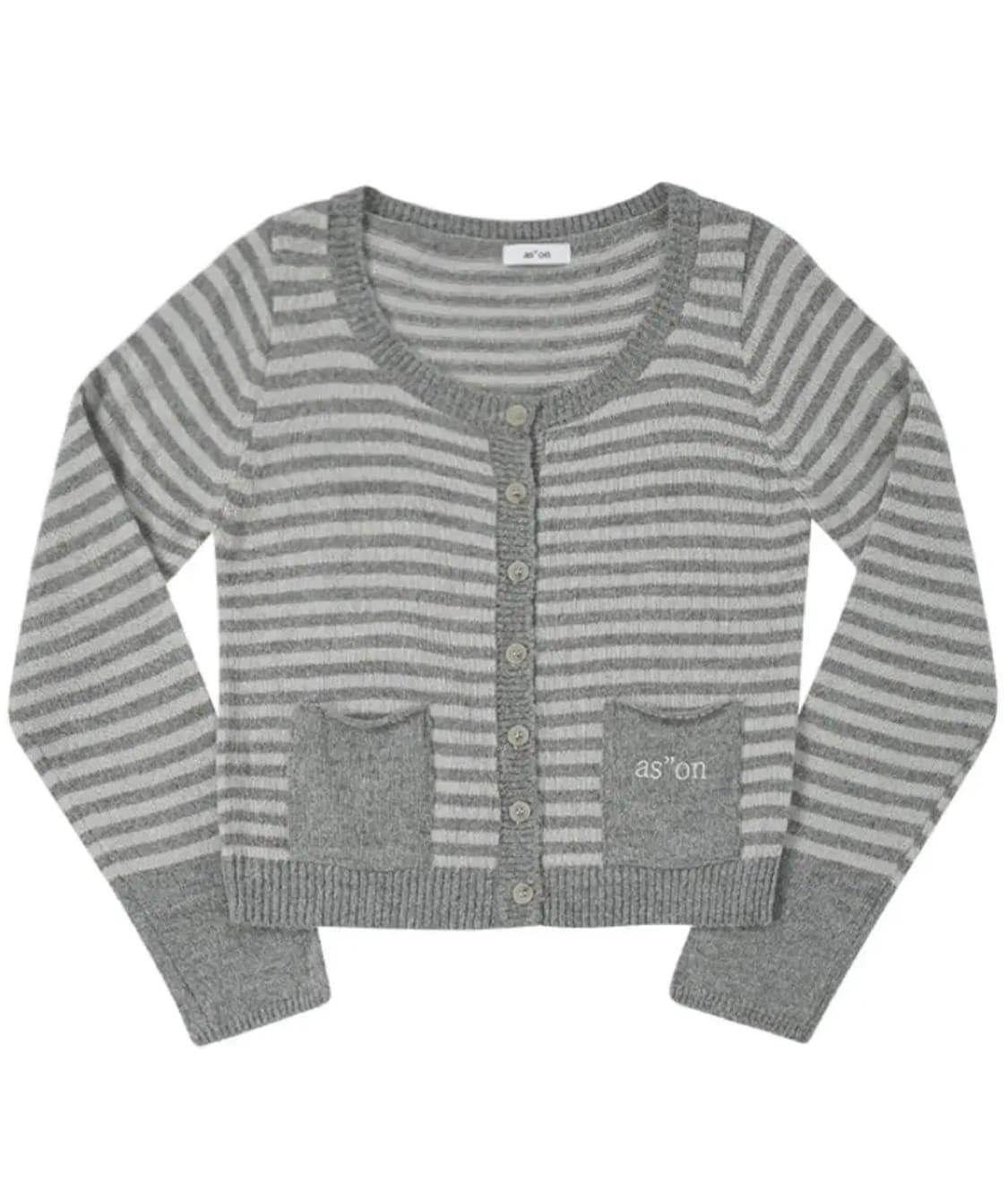 애즈온 넛 포켓 가디건 스트라이프 그레이 상품이미지1