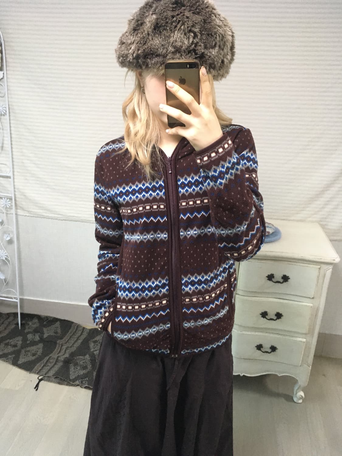 burgundy nordic pattern fleece zipup 상품이미지1