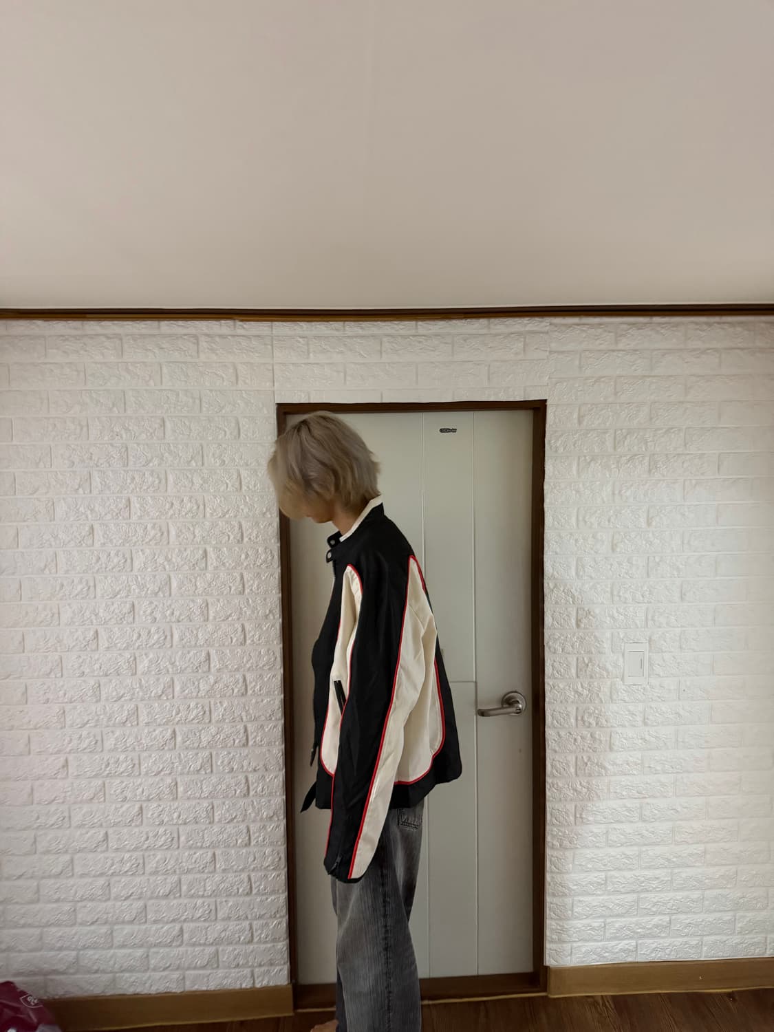 디젤 J 블링크 컬러블록 나일론 바이커 재킷 블랙 화이트 xl 상품이미지6