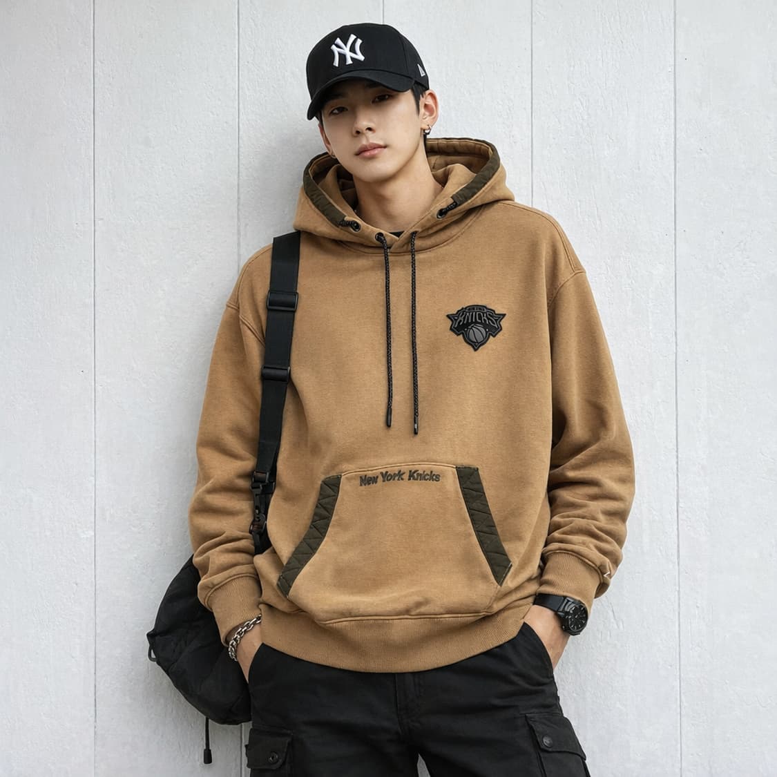 NBA Style 뉴욕 닉스 기모 후드 티셔츠 브라운 상품이미지1