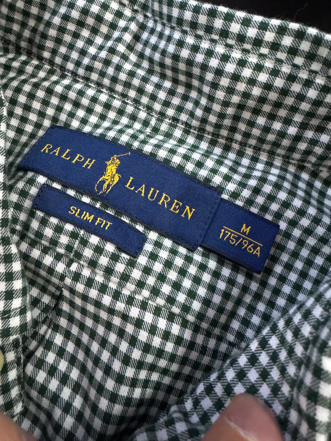 정품!! 폴로 랄프로렌 슬림핏 깅엄 체크 셔츠 S ~ M 그린 상품이미지3