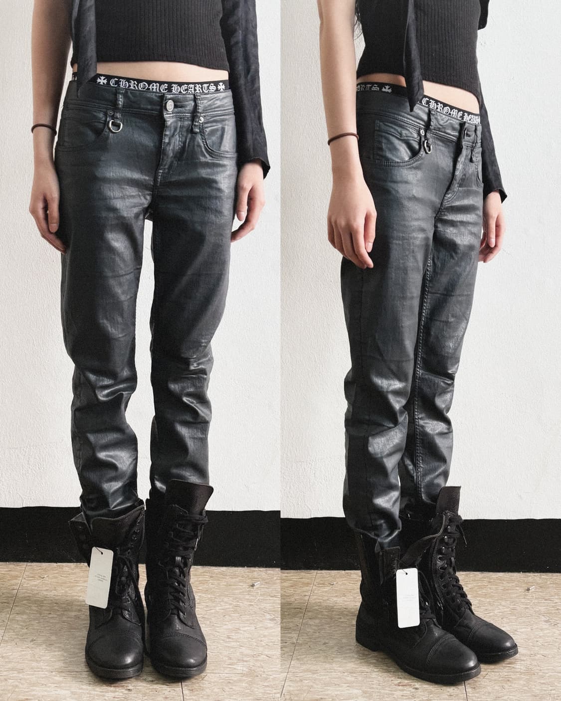 버버리 메탈릭 왁스 코팅 로우라이즈 슬림 스트레이트핏 데님 상품이미지1