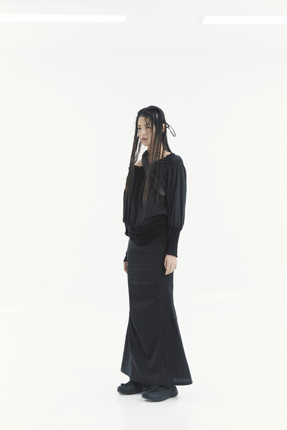 오호스 머메이드 2-way 오프숄더 스커트 원피스 롱드레스 블랙 나일론 상품이미지6