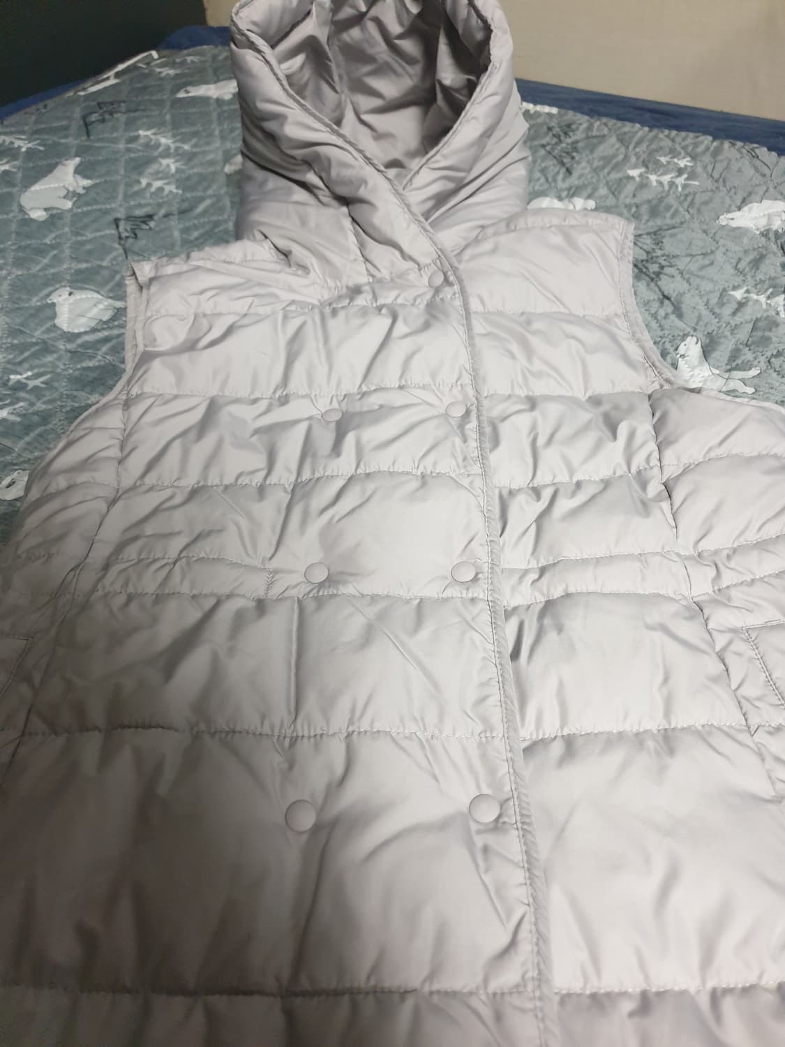 JAJU 여성 경량 다운필 롱 베스트 후드 패딩 그레이 (S) 상품이미지2