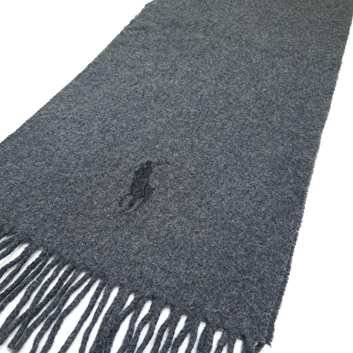 MX361 폴로 랄프로렌 100% 램스울 차콜 그레이 빅로고 머플러 상품이미지4