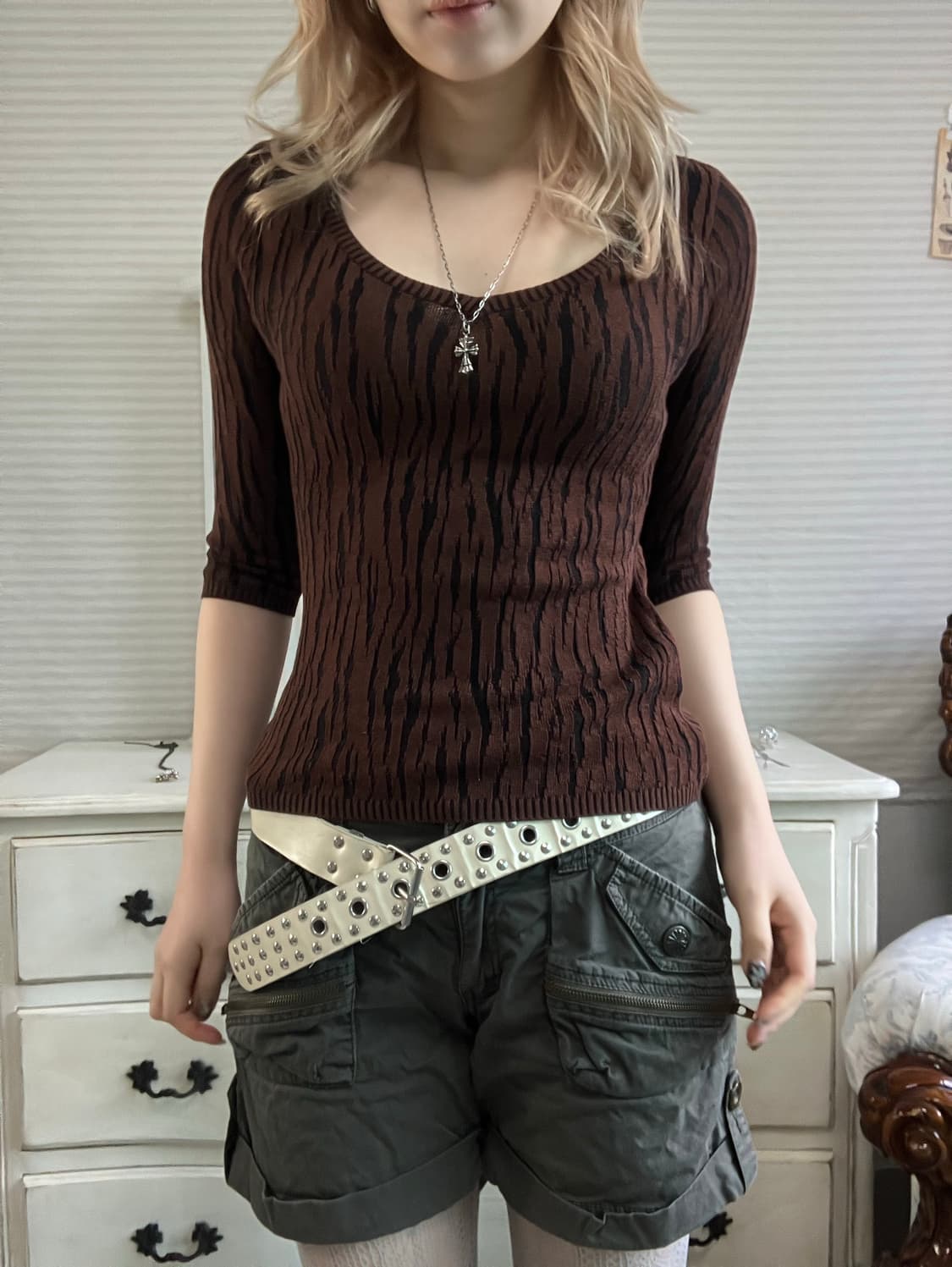 MAITRESSE 브라운 레오파드 슬림니트 상품이미지1