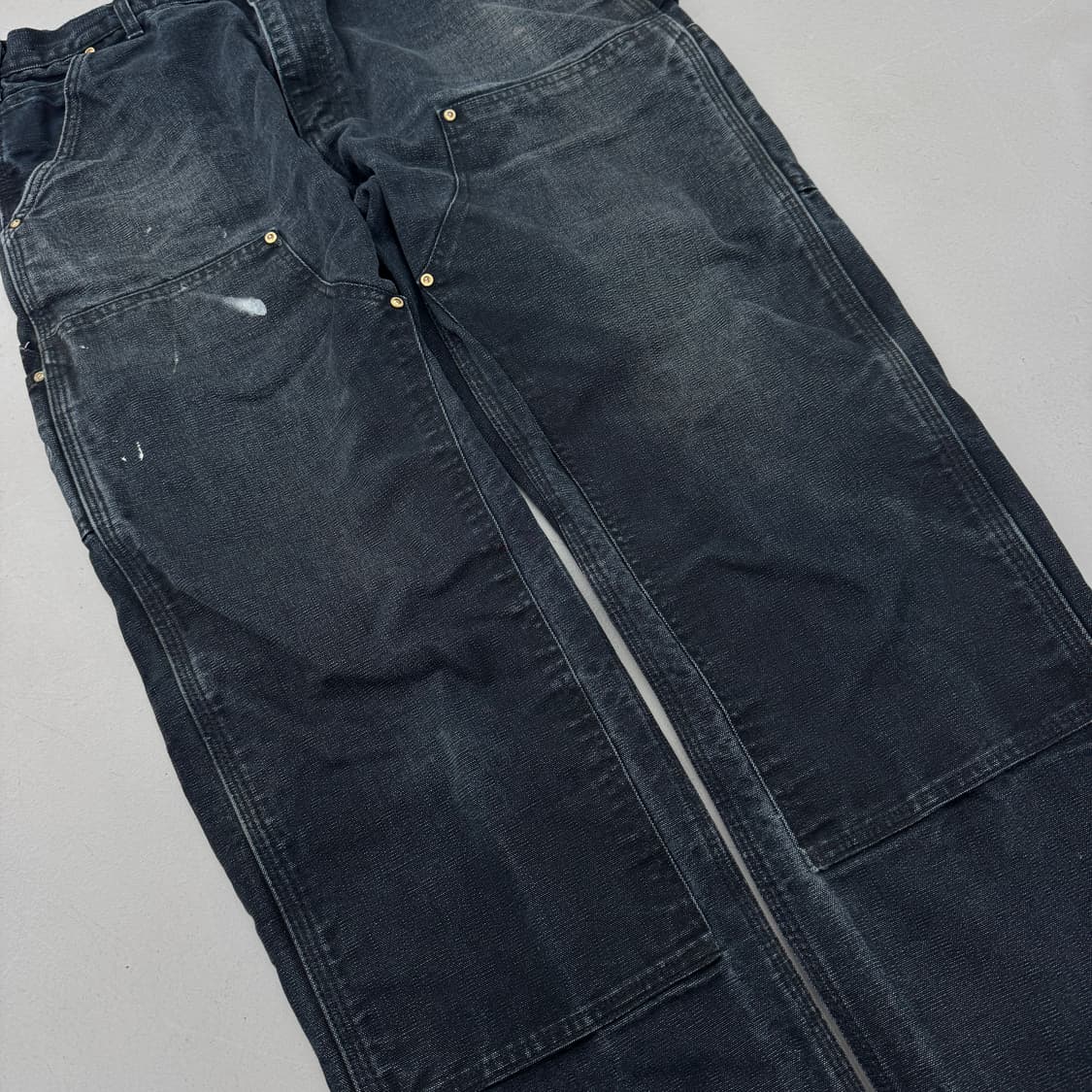 칼하트 OG 더블니 블랙 덕캔버스 하드 페이딩 카펜터 와이드 워크팬츠 상품이미지3